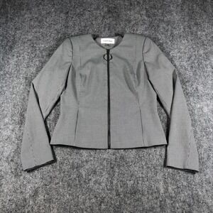 Calvin Klein Women's 4P Houndstooth Zip Front Career‎ Jacket Black White